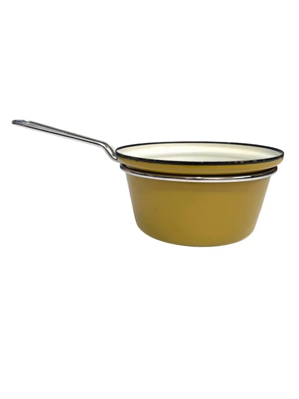 Vintage olive green  Enamel Saucepan With Metal Handle - Retro Kitchen Cookware